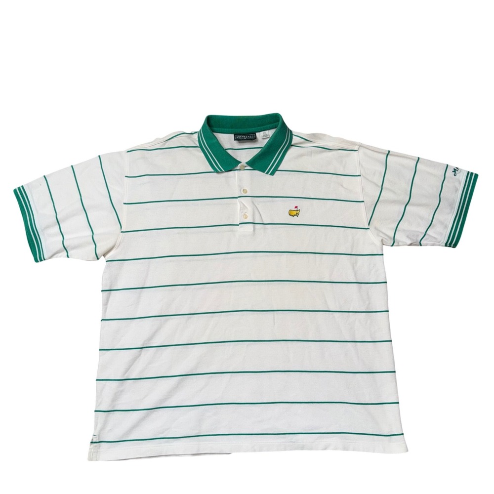 Masters Collection Polo Shirt Men XL White Green 1999 Tournament Vintage Striped